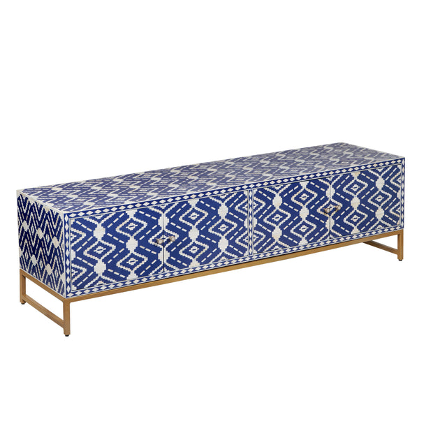 Bone Inlay Entertainment Unit / TV Stand - Indigo Blue Ikat