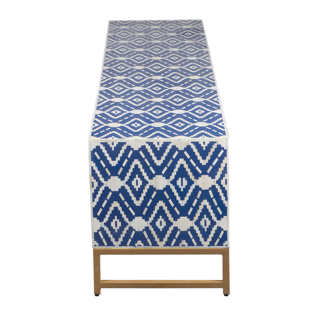 Bone Inlay Entertainment Unit / TV Stand - Indigo Blue Ikat