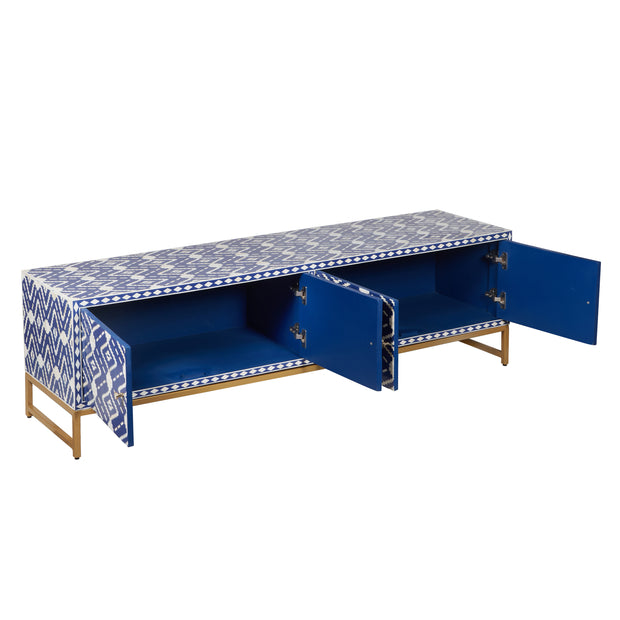 Bone Inlay Entertainment Unit / TV Stand - Indigo Blue Ikat