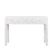 Mother of Pearl Inlay 3 Drawer Hall Table or Side Table - White Floral