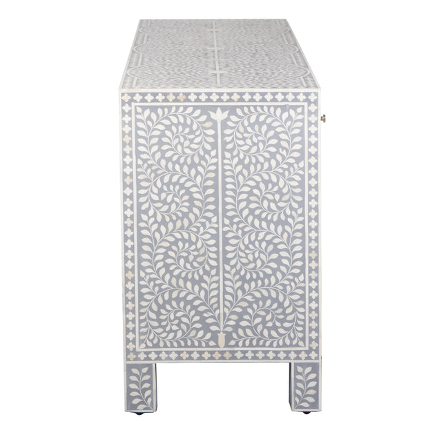 Bone Inlay Buffet Chest of Drawers - Grey Floral Scroll