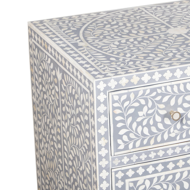 Bone Inlay Buffet Chest of Drawers - Grey Floral Scroll