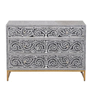 Bone Inlay 3 Drawer Chest of Drawers - Black Floral