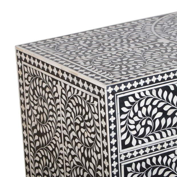 Bone Inlay 3 Drawer Chest of Drawers - Black Floral