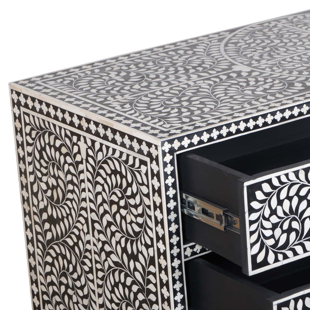 Bone Inlay 3 Drawer Chest of Drawers - Black Floral