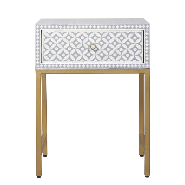 Bone Inlay 1 Drawer Bedside Table - Grey Geometric