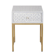 Bone Inlay 1 Drawer Bedside Table - Grey Geometric