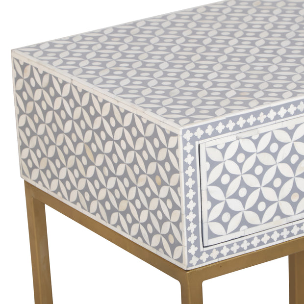 Bone Inlay 1 Drawer Bedside Table - Grey Geometric