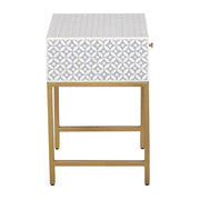 Bone Inlay 1 Drawer Bedside Table - Grey Geometric