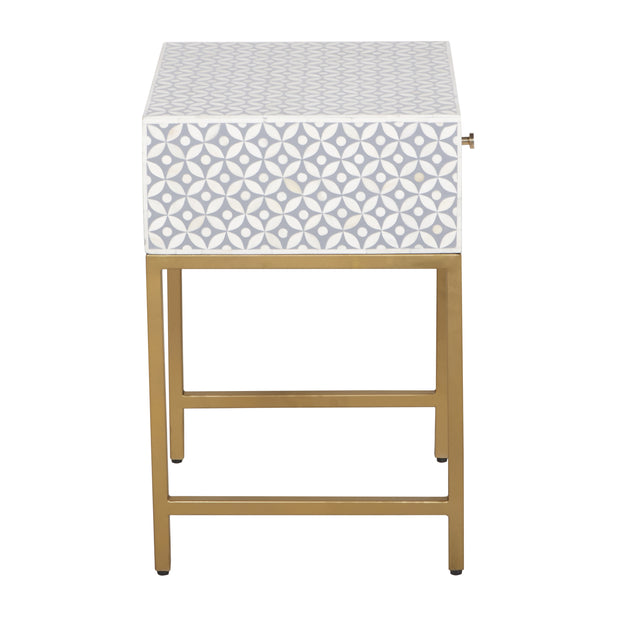 Bone Inlay 1 Drawer Bedside Table - Grey Geometric