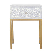 Bone Inlay 1 Drawer Bedside Table - Grey Floral