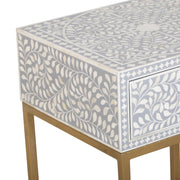 Bone Inlay 1 Drawer Bedside Table - Grey Floral