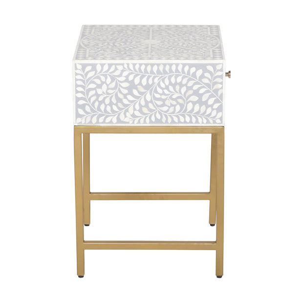 Bone Inlay 1 Drawer Bedside Table - Grey Floral