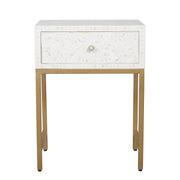 Bone Inlay 1 Drawer Bedside Table - White Floral