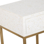 Bone Inlay 1 Drawer Bedside Table - White Floral