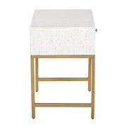 Bone Inlay 1 Drawer Bedside Table - White Floral