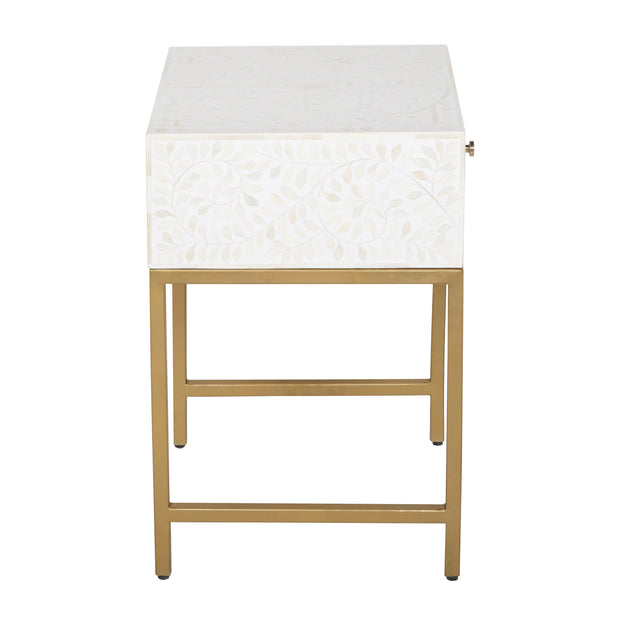 Bone Inlay 1 Drawer Bedside Table - White Floral