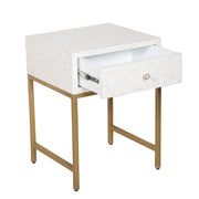 Bone Inlay 1 Drawer Bedside Table - White Floral