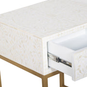 Bone Inlay 1 Drawer Bedside Table - White Floral