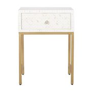 Bone Inlay 1 Drawer Bedside Table - White Geometric