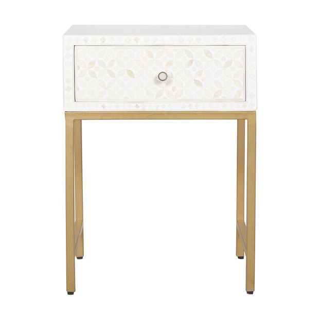 Bone Inlay 1 Drawer Bedside Table - White Geometric