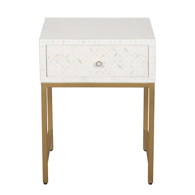 Bone Inlay 1 Drawer Bedside Table - White Geometric