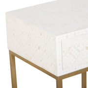 Bone Inlay 1 Drawer Bedside Table - White Geometric