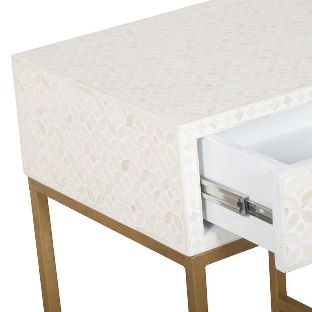 Bone Inlay 1 Drawer Bedside Table - White Geometric