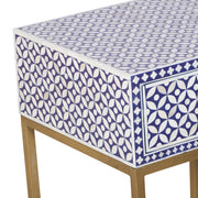 Bone Inlay 1 Drawer Bedside Table - Indigo Blue Geometric