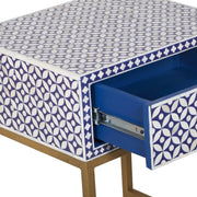 Bone Inlay 1 Drawer Bedside Table - Indigo Blue Geometric