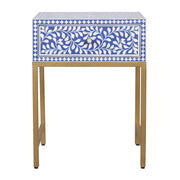 Bone Inlay 1 Drawer Bedside Table - Indigo Blue Floral