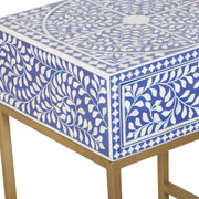 Bone Inlay 1 Drawer Bedside Table - Indigo Blue Floral