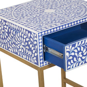 Bone Inlay 1 Drawer Bedside Table - Indigo Blue Floral