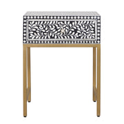 Bone Inlay 1 Drawer Bedside Table - Black Floral