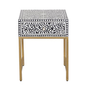 Bone Inlay 1 Drawer Bedside Table - Black Floral