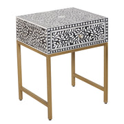 Bone Inlay 1 Drawer Bedside Table - Black Floral