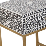 Bone Inlay 1 Drawer Bedside Table - Black Floral