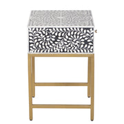 Bone Inlay 1 Drawer Bedside Table - Black Floral