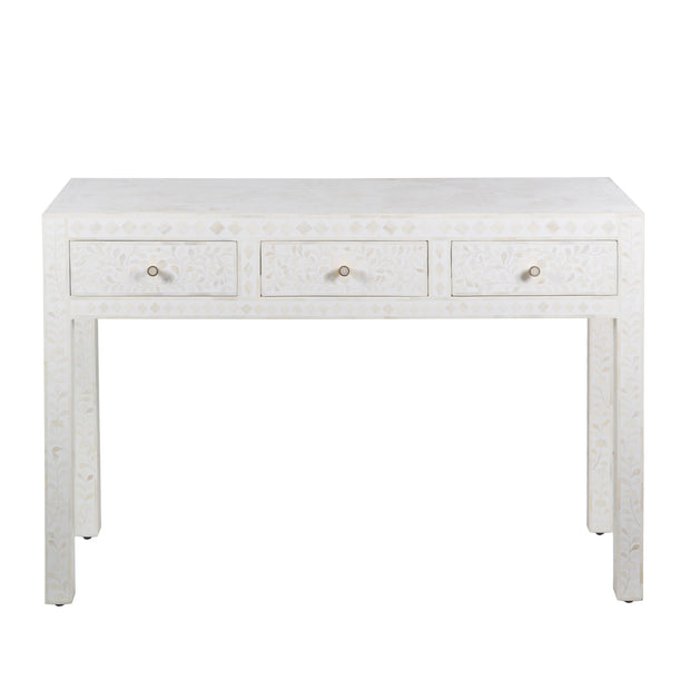 Bone Inlay 3 Drawer Hall Table or Side Table - White Floral