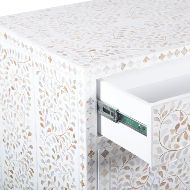 Mother of Pearl Inlay Buffet / Chest of Drawers - White Floral Scroll