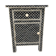 Bone Inlay Bedside Table 1 Drawer, 1 Door - Black, Fishscale