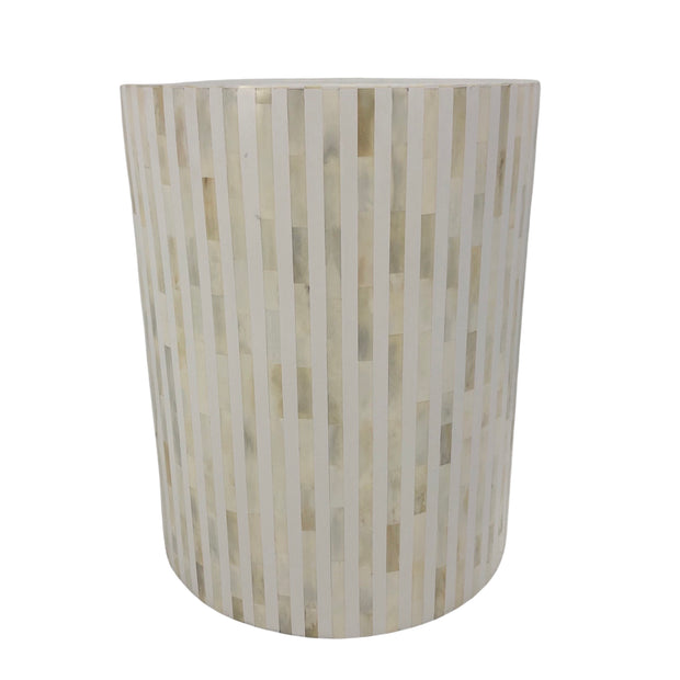 Bone Inlay Drum Side Table - White Stripe