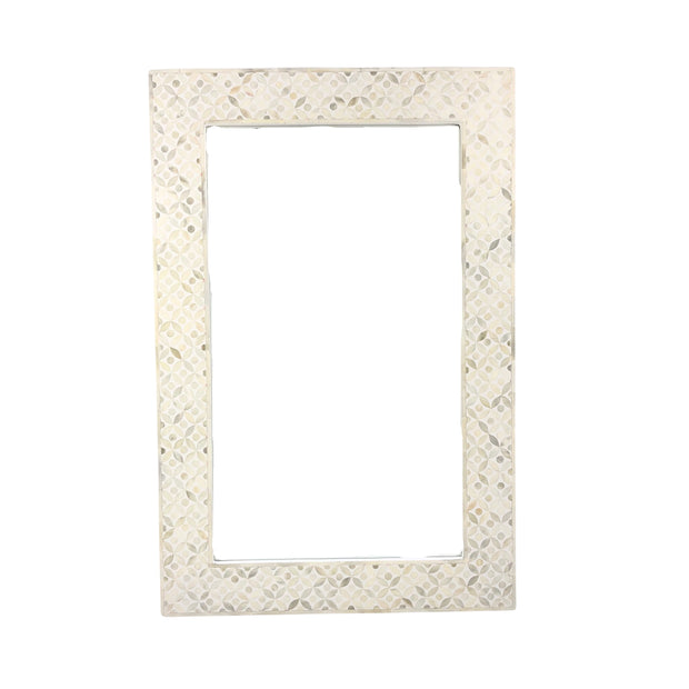 Bone Inlay Rectangle Mirror - White Geometric