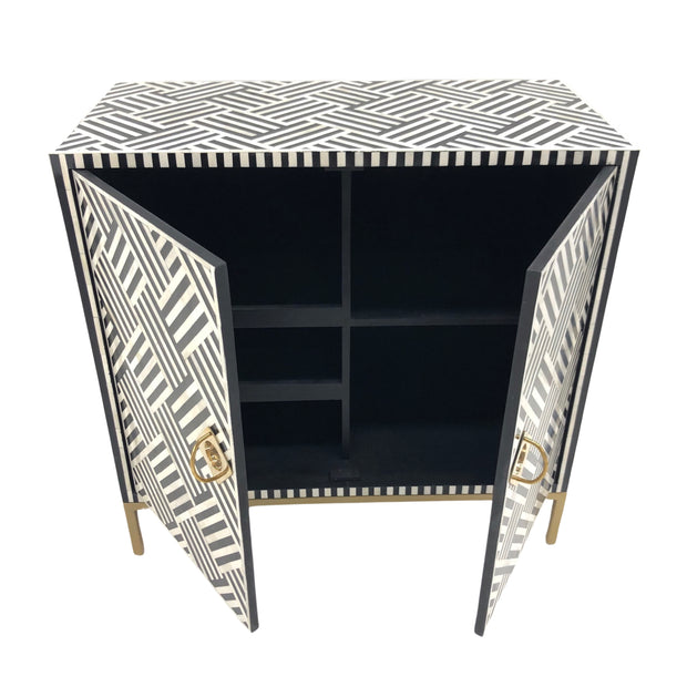 Bone Inlay Bar / Drinks Cabinet - Black Stripe (Small)