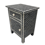 Bone Inlay Bedside Table 1 Drawer, 1 Door - Black, Fishscale