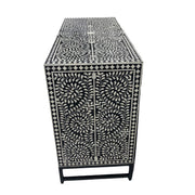 Bone Inlay 3 Drawer Chest of Drawers - Black Floral - Black Frame - Gold Handle