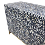 Mother of Pearl Inlay Buffet 6 Drawer Chest of Drawers - Navy Floral, Gold Frame