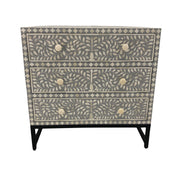 Extra Large Bone Inlay, 3 Drawer Bedside Table, Floral Grey