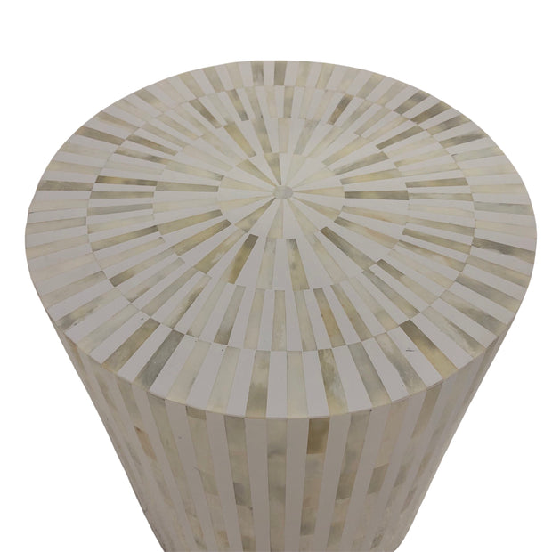 Bone Inlay Drum Side Table - White Stripe