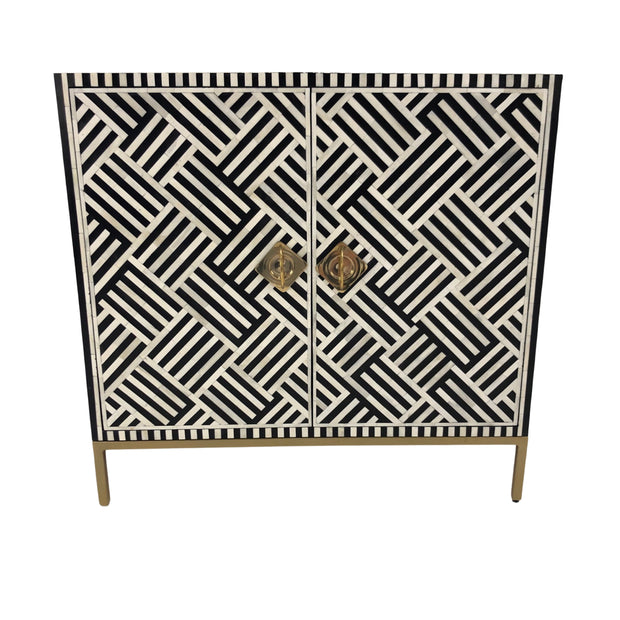 Bone Inlay Bar / Drinks Cabinet - Black Stripe (Small)